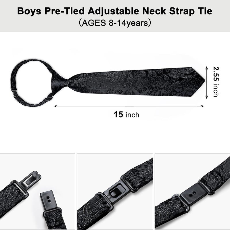 DiBanGu Boys Pre-tied Neckties and Pocket Square Set Adjustable Strap Tie for Kids Wedding Party Graduation School Uniforms - Image 3